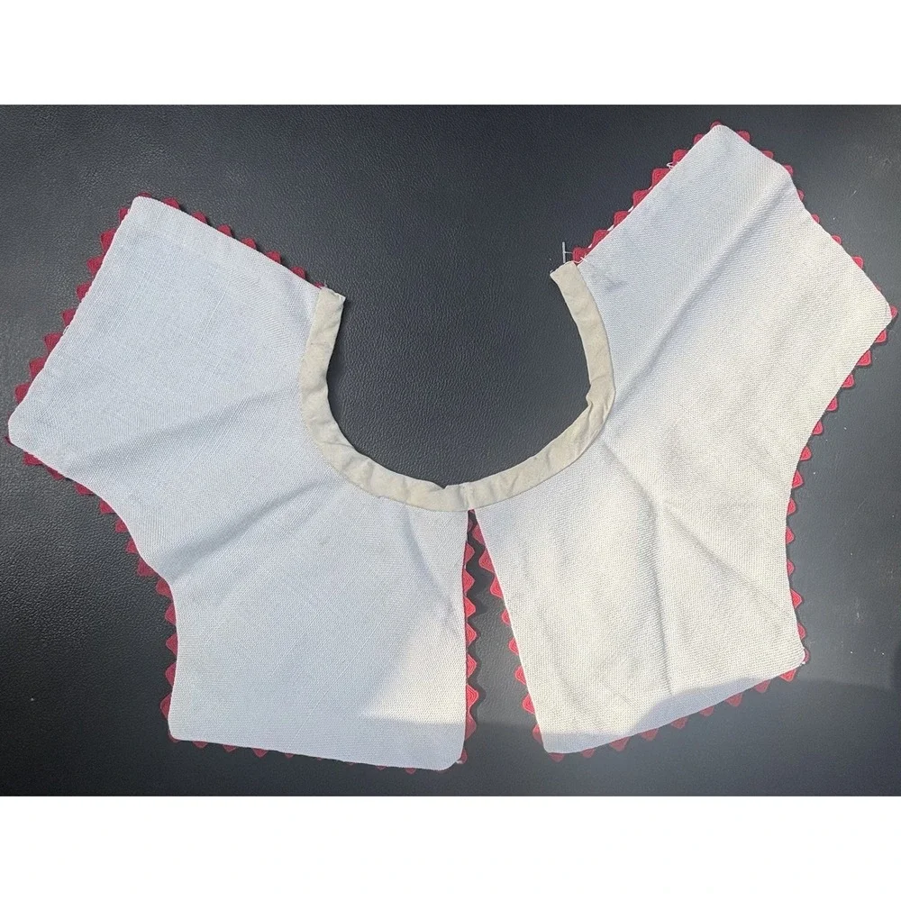 Vintage Cotton White Pique Red Scallop Trim Collar Handmade